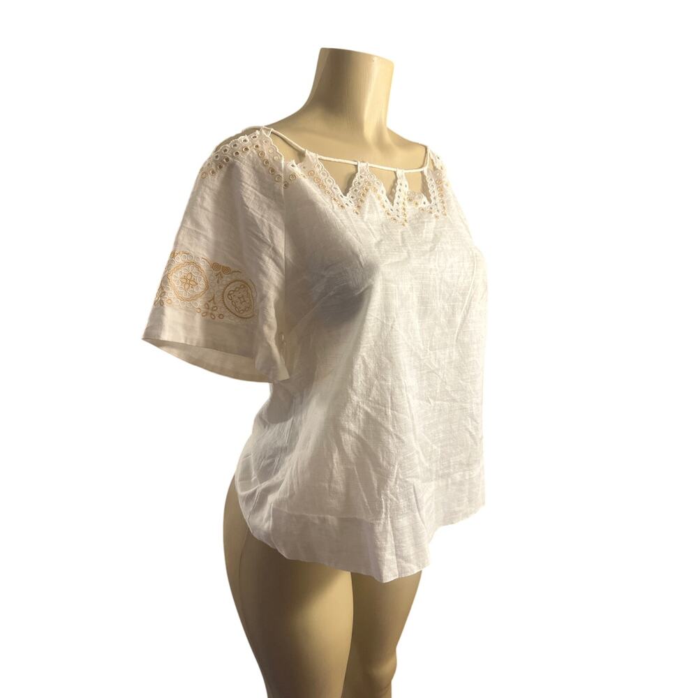 Women S Madewell G5378 Eyelet Peekaboo Top White Short Slv Blouse Cotton